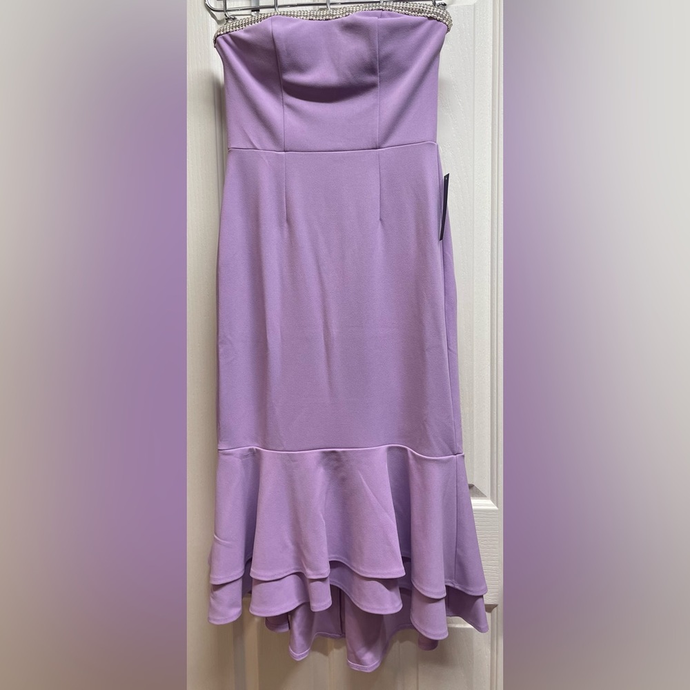 Strapless lavender dress with rhinestones